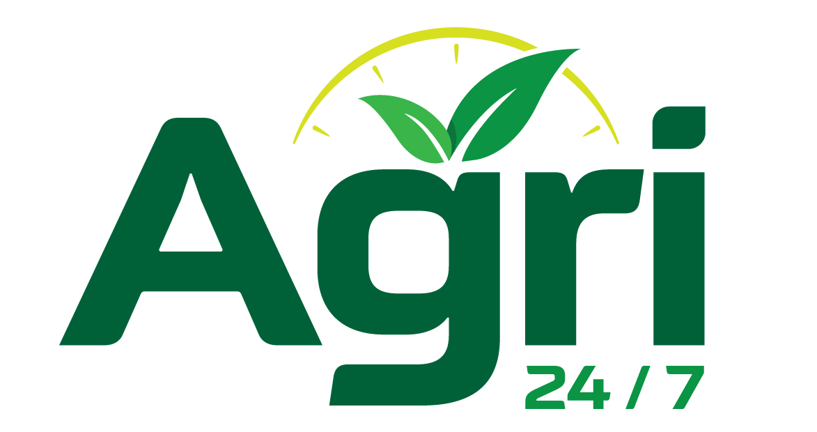 Agri247 official logo featuring a green leaf and clock symbol, representing 24/7 smart farming, agri-tech solutions, and sustainable agriculture in India
