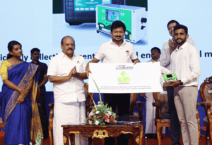 Deputy Chief Minister of Tamil Nadu, Udhayanidhi Stalin, attending the launch of Agri247’s SenseLuto smart soil testing device at StartupTN Thiruvizha
